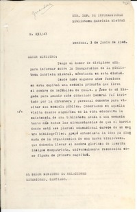 [Carta] 1948 jun. 3, Mendoza, [Argentina] [al] Señor Ministro de Relaciones Exteriores, Santiago, [Chile]