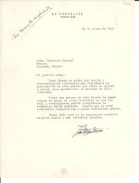 [Carta] 1949 ene. 25, Puerto Rico [a] Gabriela Mistral, Mérida, Yucatán, Méjico