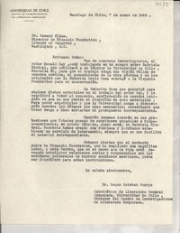 [Carta] 1965 ene. 7, Santiago de Chile [a] Dr. Howard Cline, Director de Hispanic Foundation Library of Congress, Washington D.C.