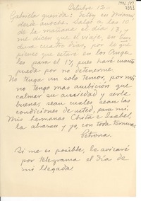 [Carta] 1946 oct. 12, [Miami] [a] Gabriela Mistral