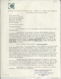 [Carta] 1962 feb. 19, Buenos Aires, [Argentina] [a] Srta Doris Dana