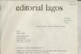 [Carta] 1968 oct. 28, Buenos Aires, [Argentina] [a] Miss Doris Dana, Hack Green Road, Pound Ridge, N. York, EE. UU.