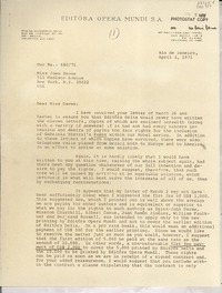 [Carta] 1971 Apr. 2, Rio de Janeiro, [Brasil] [a] Miss Joan Daves, 515 Madison Avenue, New York, N. Y. 10022, [EE.UU.]