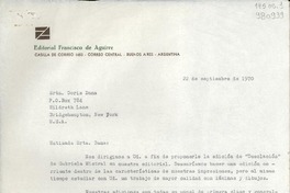 [Carta] 1970 sept. 22, Buenos Aires, Argentina [a] Srta. Doris Dana, P. O. Box 784, Hildreth Lane, Bridgehampton, New York, U. S. A.