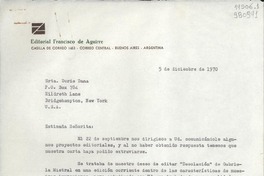 [Carta] 1970 dic. 5, Buenos Aires, Argentina [a] Srta. Doris Dana, P. O. Box 784, Hildreth Lane, Bridgehampton, New York, U. S. A.