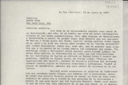 [Carta] 1960 jun. 19, La Paz, Bolivia [a] Señorita Doris Dana, New York City, USA