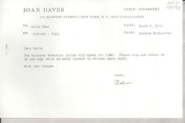 [Carta] 1974 mar. 8, 515 Madison Avenue, New York, N. Y. 10022, Plaza 9-6250, [EE.UU.] [a] Doris Dana, [EE.UU.]