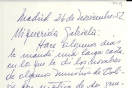 [Carta] 1952 nov. 26, Madrid, [España] [a] Gabriela [Mistral]