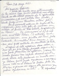 [Carta] 1953 mayo 8, París, [Francia] [a] Gabriela [Mistral]
