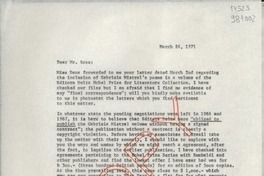 [Carta] 1971 Mar. 26, [Estados Unidos] [a] Mr. Roger Ross, Editora Opera Mundi S. A., av. Paulista 1765, Sao Paulo, Brazil