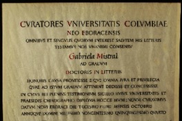 [Diploma] 1954 oct. 31, Nueva York, Estados Unidos [a] Gabriela Mistral