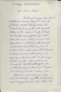 [Carta] 1960 Mar. 19, Santiago, [Chile] [a] Miss Doris Dana