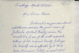 [Carta] 1960 Mar. 19, Santiago, [Chile] [a] Miss Doris Dana