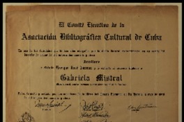 [Diploma] 1945 abr. 13, La Habana, Cuba [a] Gabriela Mistral