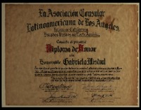 [Diploma] 1946 sept. 30, Los Angeles, Estados Unidos [a] Gabriela Mistral