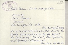 [Carta] 1960 mar. 24, Pisco Elqui, [Chile] [a la] Señorita Doris Dana