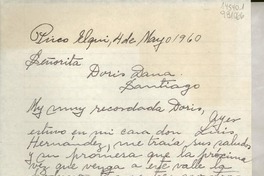 [Carta] 1960 mayo 4, Pisco Elqui, [Chile] [a la] Señorita Doris Dana, Santiago, [Chile]