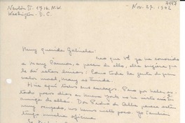 [Carta] 1942 nov. 27, Washington D. C. [a] Gabriela Mistral