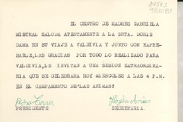 [Tarjeta] Valdivia, [Chile] [a la] Srta. Doris Dama [i.e. Dana], Valdivia, [Chile]