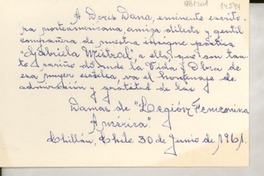 [Tarjeta] 1961 jun. 30, Chillán, [Chile] [a] Doris Dana, [Chile]