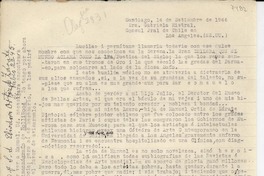 [Carta] 1946 sept. 14, Santiago, [Chile] [a] Gabriela Mistral, Los Angeles, EE.UU.