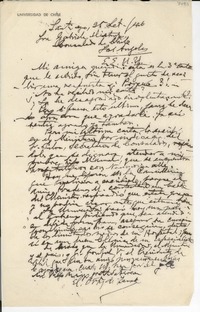 [Carta] [1946] sept. 25, Santiago, [Chile] [a] Gabriela Mistral, Los Angeles, EE.UU.