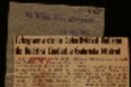 Telegrama de la colectividad italiana de nuestra ciudad a Gabriela Mistral.