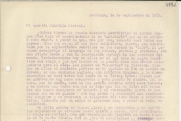 [Carta] 1942 sept. 14, Santiago [a] Gabriela Mistral