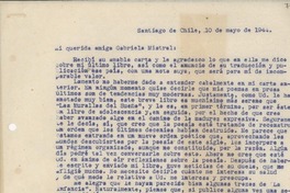 [Carta] 1944 mayo 10, Santiago de Chile [a] Gabriela Mistral