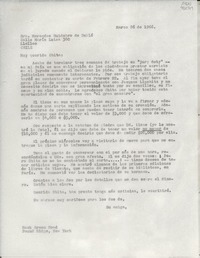 [Carta] 1966 mar. 26, Hack Green Road, Pound Ridge, New York, [EE.UU.] [a la] Sra. Mercedes Huidobro de Dublé, Calle María Luisa 380, Llolleo, Chile