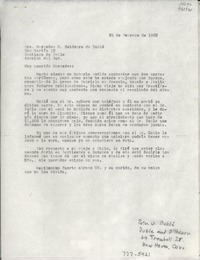 [Carta] 1968 feb. 25, [EE.UU.] [a la] Sra. Mercedes G. Huidobro de Dublé, San Martín 32, Santiago de Chile, América del Sur