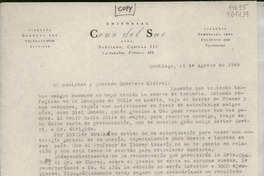 [Carta] 1946 ago. 16, Santiago, [Chile] [a] Mi admirada y querida Gabriela Mistral