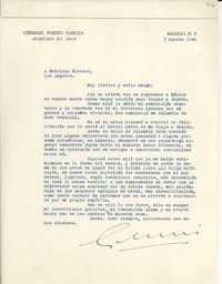 [Carta] 1946 ago. 5, [México D.F.] [a] Gabriela Mistral, Los Angeles, [EE.UU.]