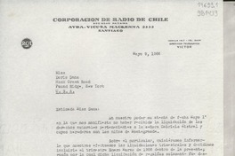 [Carta] 1966 mayo 9, Santiago, [Chile] [a] Miss Doris Dana, Hack Green Road, Pound Ridge, New York