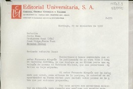 [Carta] 1966 dic. 27, Santiago, [Chile] [a] Señorita Doris Dana, Hackgreen Road, Pond Ridge, Nueva York, Estados Unidos