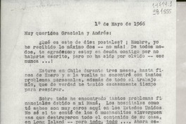 [Carta] 1966 mayo 1, Hack Green Road, Pound Ridge, New York, [Estados Unidos] [a] Graciela y Andrés