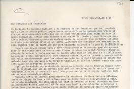 [Carta] 1948 mayo 23, Notre Dame, Indiana, [EE.UU.] [a] Gabriela [Mistral]