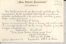 [Tarjeta] 1961 ago. 1, León, Nicaragua [a] Srta. Doris Dana