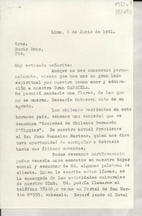 [Carta] 1961 jun. 8, Lima, [Perú] [a] Srta. Doris Dana