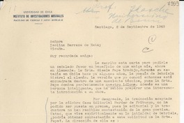[Carta] 1949 sept. 2, Santiago [a] Isolina Barraza de Estay, Vicuña