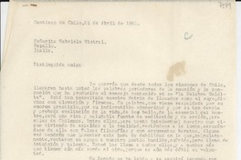 [Carta] 1951 abr. 21, Santiago, Chile [a] Gabriela Mistral, Rapallo, Italia
