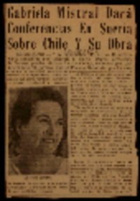Gabriela Mistral dará conferencias en Suecia sobre Chile y su obra