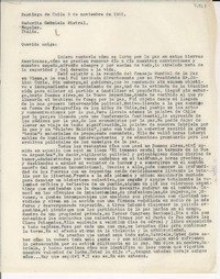 [Carta] 1951 nov. 9, Santiago, Chile [a] Gabriela Mistral, Nápoles, [Italia]