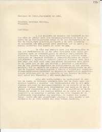 [Carta] 1954 sept., Santiago de Chile [a] Gabriela Mistral