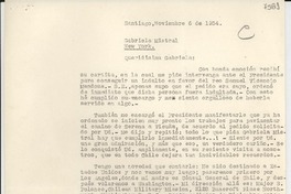 [Carta] 1954 nov. 6, Santiago [a] Gabriela Mistral, New York