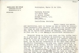[Carta] 1956 mar. 11, Washington [a] Gabriela Mistral, Roslyn Harbor, New York
