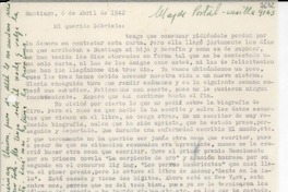 [Carta] 1942 abr. 6, Santiago, [Chile] [a] Gabriela Mistral