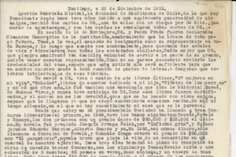 [Carta] 1951 dic. 26, Santiago, Chile [a] Gabriela Mistral
