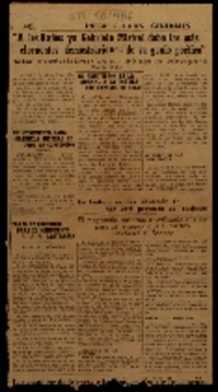 "El Premio Nobel no pudo recaer en exponente más legítimo de literatura latinoamericana" expresa el escritor sueco Sten Selander al elogiar la elección de Gabriela Mistral.