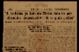 "El Premio Nobel no pudo recaer en exponente más legítimo de literatura latinoamericana" expresa el escritor sueco Sten Selander al elogiar la elección de Gabriela Mistral.